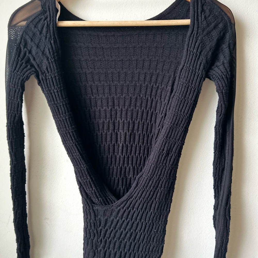 FREE PEOPLE Black Crochet Backless Top | Long Sleeve Stretch Evening Blouse - Picture 7 of 9